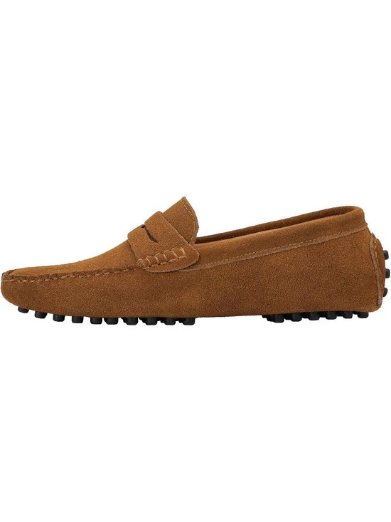 JIONS Men\'s Khaki Suede Cow Leather Penny Loafers Moccasins Slip On Casual Shoes